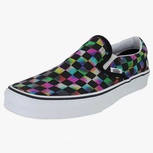 Vans- Mens 6.5, Women’s 8.5 Irridescent Checkered Black True White
